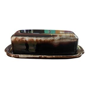 Vintage Brown Drip Butter Dish / Pfaltzgraff 28 with Castlemark